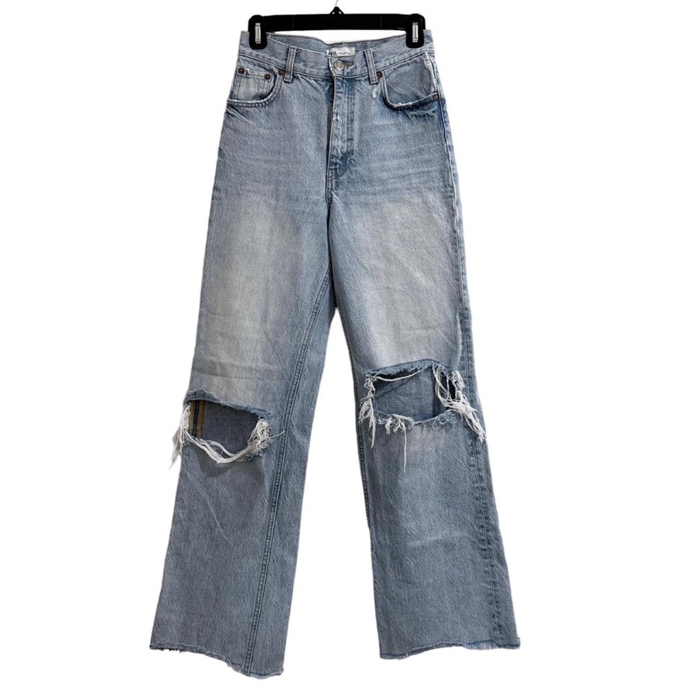 Zara high-waisted wide-leg ripped jeans